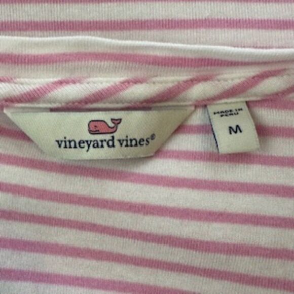 Vineyard Vines Women's V-Neck Short Sleeve Pink/White Striped Top Size… - Picture 2 of 5